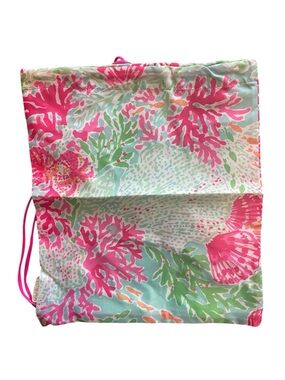 NWT Lilly Pulitzer Pink & Aqua Floral Drawstring Tote Backpack